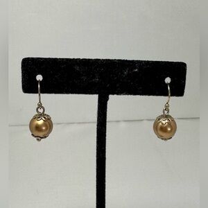Vintage Gold Tone Faux Pearl Drop Earrings - Elegant Women’s Jewelry